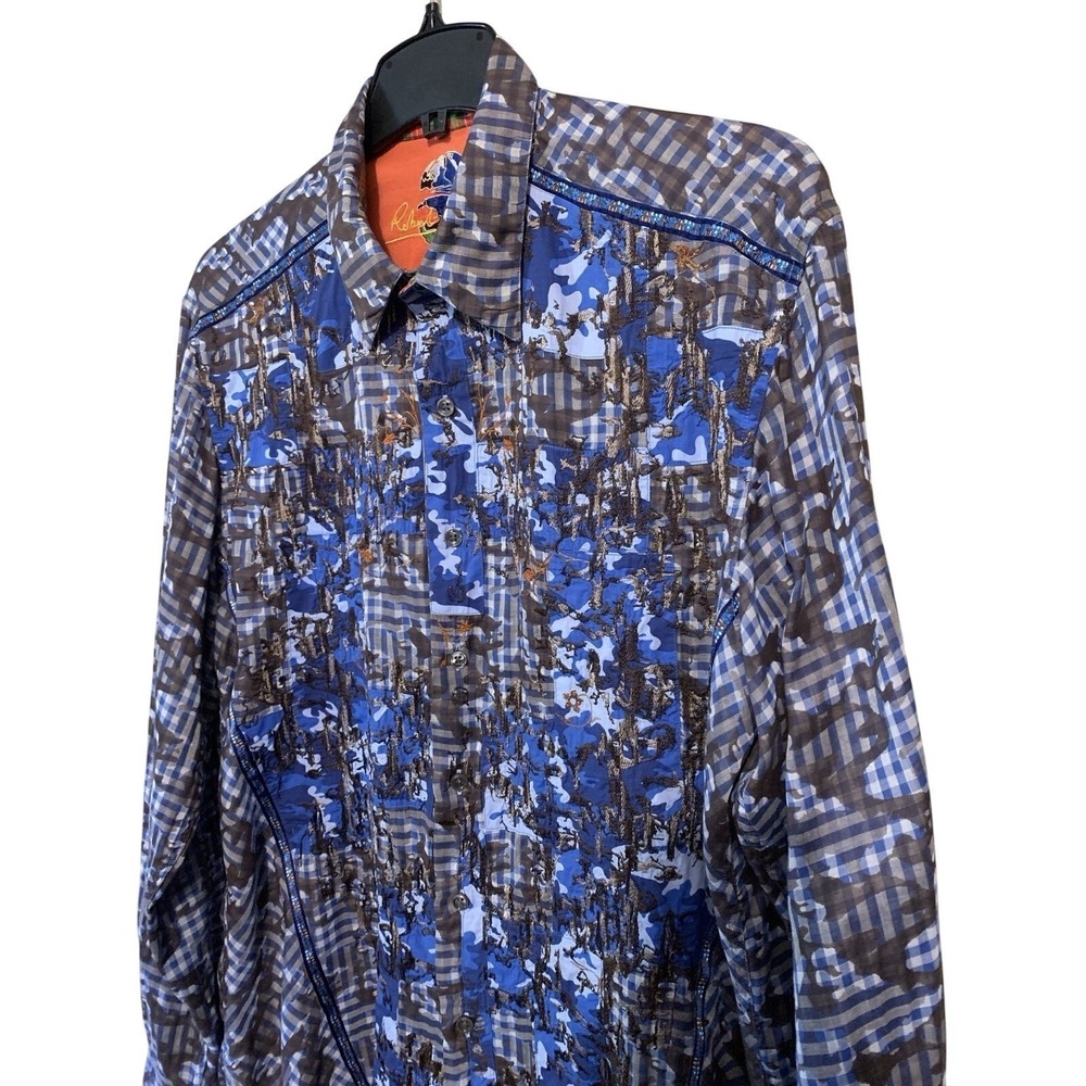 Robert Graham Blue Floral Camo Limited Edition Embroidered Shirt Men's L **Read - Picture 5 of 16